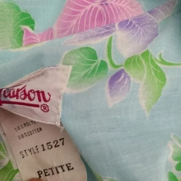 Vintage 70s Pastel Blue Hibiscus Long Sleeve Maxi Night Gown or Dress - Picture 12 of 12